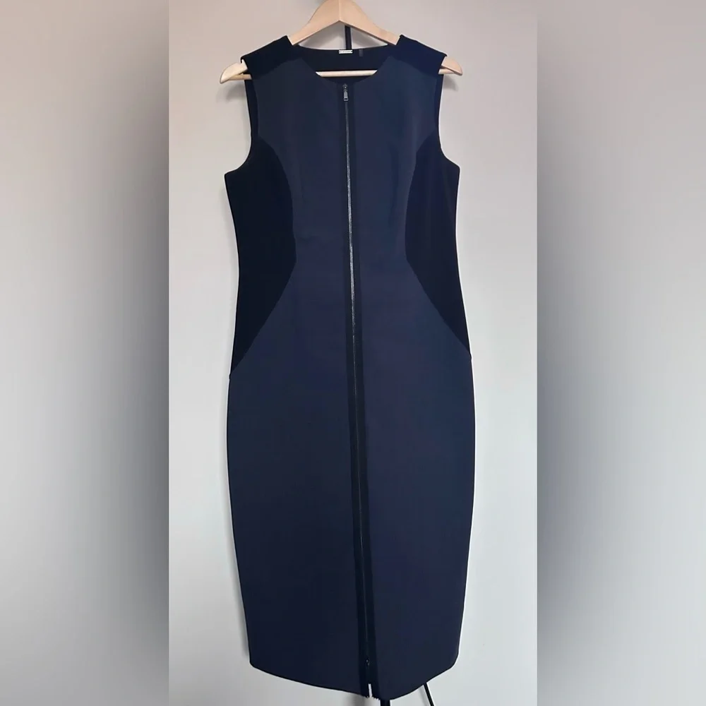 Elie Tahari Womens Wool Blend Sheath Career Dress blue  Black Zip front - Picture 12 of 13